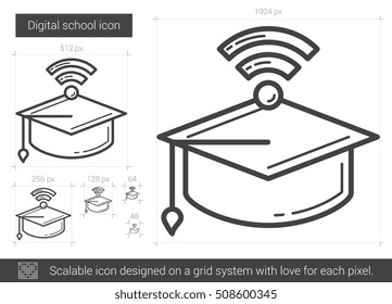 Digital school vector line icon isolated on white background. Digital school line icon for infographic, website or app. Scalable icon designed on a grid system.