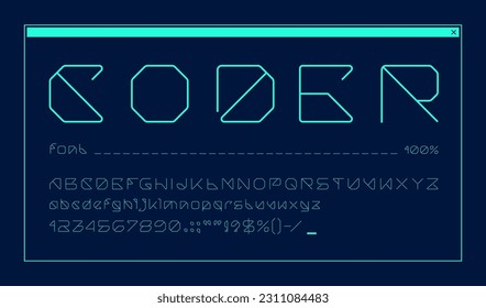 Digital sci fi tech font, type, futuristic typeface alphabet with sharp edges, green neon glow, and linear styling, perfect for creating futuristic and high-tech vibe in digital Sci-fi tech designs