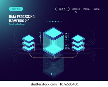 Digital science concept, server room, cloud storage, data exchange, computer memory, abstract lighting isometric, dark neon vector Digital science concept, server room, cloud storage, data exchange, computer memory, abstract lighting isometric, dark neon vector