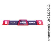 Digital scoreboard showing teams score, timer is counting during a sport match