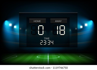 Digital Scoreboard With Stadium Background. Infographic Template