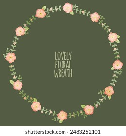 Digital scrapbook collage in shabby chic vintage old paper book texture spring flower wreath