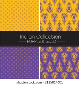 Digital Scrapbook Paper: Indian Collection. Purple and Gold digital papers with Indian Sari patterns. 