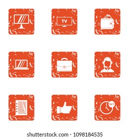 Digital screen icons set. Grunge set of 9 digital screen vector icons for web isolated on white background