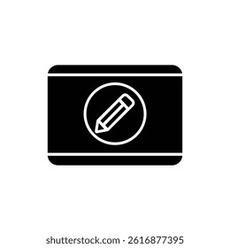 Digital Screen with Pencil Inside Circle Icon for Illustration - Black Design