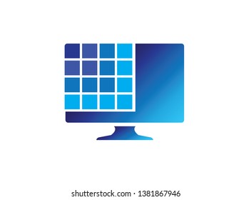 Digital screen with squares for logo design illustration, connection icon, laptop repair symbol