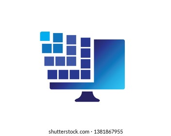 Digital screen with squares for logo design illustration, connection icon, laptop repair symbol