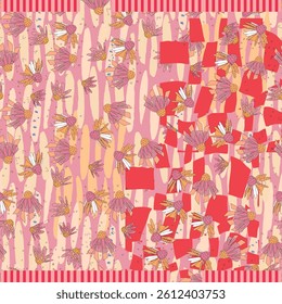 Digital seamless bouquet of leaves pattern block print batik vector ajrakh
