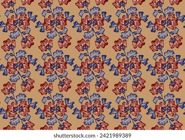 Digital seamless floral pattern block print batik vector