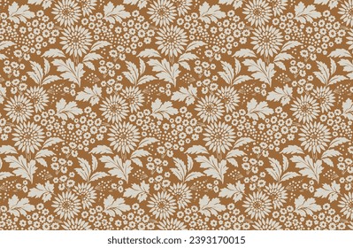 Digital seamless pattern block print batik vector bouquet