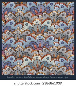 Digital seamless pattern , fantasy with ethnic ornaments. Eastern identity Hand drawn vector illustration.