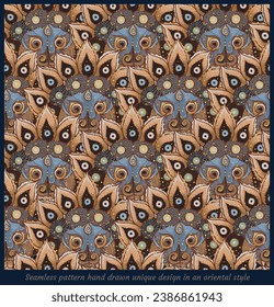 Digital seamless pattern , fantasy with ethnic ornaments. Eastern identity Hand drawn vector illustration.