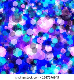 Digital seamless texture. Blots and hexagons me x random. Abstract vector background.