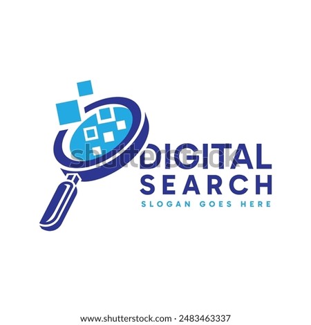 Digital Search logo design. Abstract magnifying glass combined with digital and tech element. Vector logo illustration.