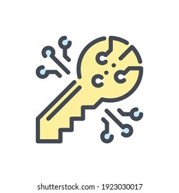 Icono de línea de color de clave segura digital. Clave para el signo colorido del contorno del vector de la cartera criptográfica de bitcoin.