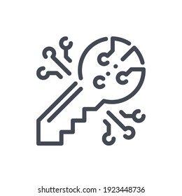 Digital secure key line icon. Key for bitcoin crypto wallet vector outline sign.
