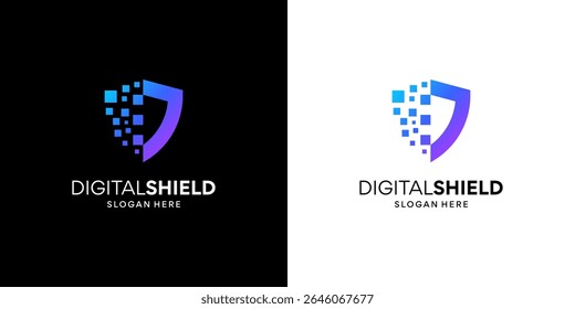 Digital Secure Logo Design Template. Abstract Shield Technology Logo Symbol.