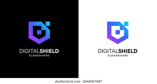 Digital Secure Logo Design Template. Abstract Shield Technology Logo Symbol.