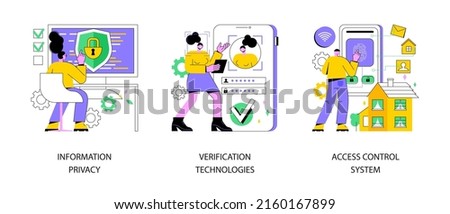 Digital security abstract concept vector illustration set. Information privacy, verification technologies, access control system, data access, user password, social media account abstract metaphor.