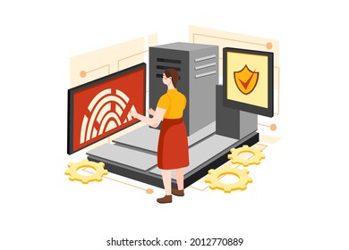 Concepto de Ilustración de Acceso a Seguridad Digital. Ilustración plana aislada en fondo blanco.