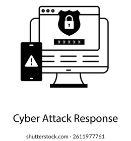 Digital Security Attack Response Vector Icon design, cyber protection, incident handling