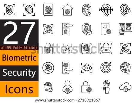 Digital Security Biometric Icons – Access, Identity, and Verification Symbols