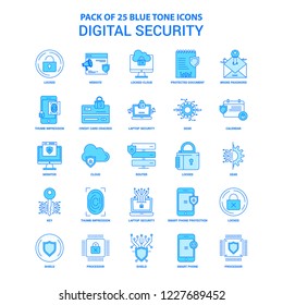 Digital Security Blue Tone Icon Pack - 25 Icon Sets