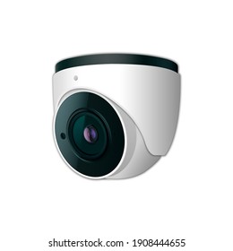 Digital security camera or CCTV spy home. Realistic camera isolated on white. Concept of safety control, crime protect. Stock vector illustration. Eps 10.