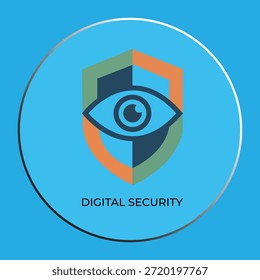 Icono del concepto de seguridad digital con el ojo y el símbolo del escudo en fondo azul