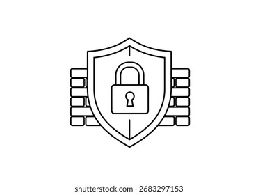 Conceito de segurança digital com um cadeado blindado e firewall.
