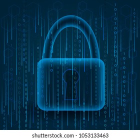 Digital security concept.Padlock and binary code.