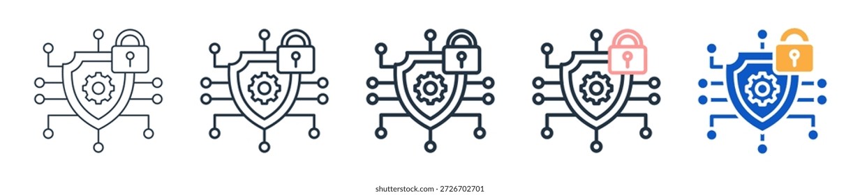 Iconos de estilo diferente de seguridad digital establecen la Ilustración vectorial.