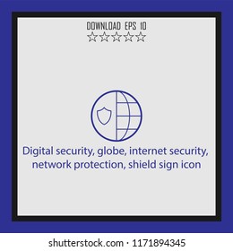 Digital security, globe, shield sign icon  vector icon