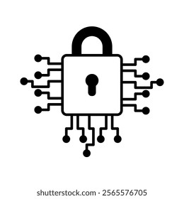 digital security icon, cyber technology padlock, simple flat style, illustration, logo sign symbol pictogram template, for ui or ux isolated on white for mobile app, editable	