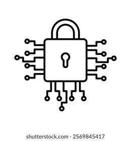 digital security icon, cyber technology padlock, simple flat style, illustration, logo sign symbol pictogram template, for ui or ux isolated on white for mobile app, editable	