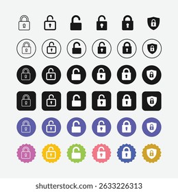 Digital Security Icons Lock Unlock Protect Privacy Access Control