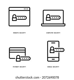 Iconos de seguridad digital establecidos. Estilo de esquema. Vector. Aislar sobre fondo blanco.