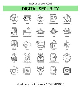 Digital Security Line Icon Set - 25 Dashed Outline Style