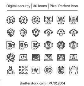 digital security line icon set