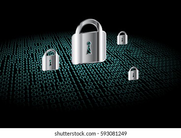 Digital security lock on digita data number vector technology concept design