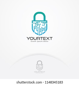 Digital security logo, Symbols of data security technology from shields and padlock. Vector logo template