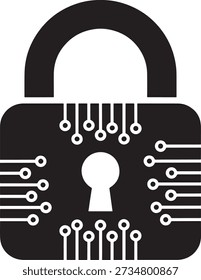 Candado de seguridad digital con diseño de placa de circuito y cerradura aislada sobre fondo transparente