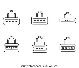 Ícones de cadeado de senha de segurança digital para proteção de dados e projetos conceituais de privacidade Estilo de contorno minimalista Ilustração de vetor em branco