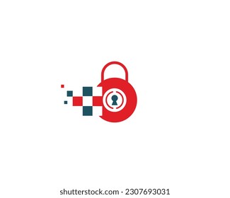 Digital Security Pixel Lock Icon Logo Design Element. Lock Silhouette Vector Icon Template.