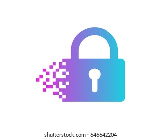 Digital Security Pixel Lock Icon Logo Design Element