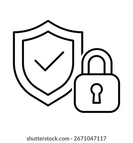 Ícone de proteção de segurança digital, linha plana e contorno de ícones de segurança na Web