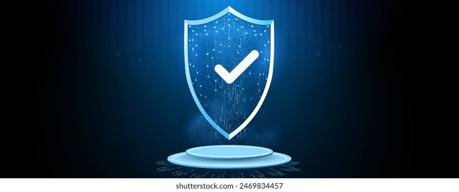 Digital Security Shield with Checkmark on Dark Background