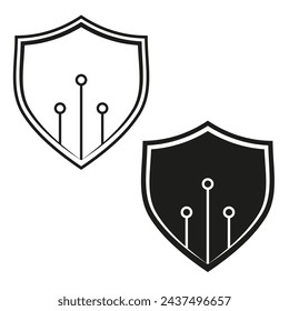 Digital Security Shield Icons. Two contrasting shield icons with circuit lines, symbolizing digital security. Vector illustration. EPS 10.