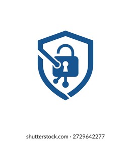 Escudo de segurança digital logotipo abstrato dados conexão linhas cadeado símbolo tecnologia Internet defesa ícone proteção serviço vetor plano
