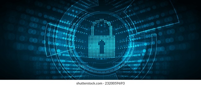 Іnternet digital security technology concept for business background. Lock on circuit board